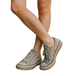 CONVERSE All Star Low Top Sneakers Grey Textile Classic Padded Lace Up Size 7.5